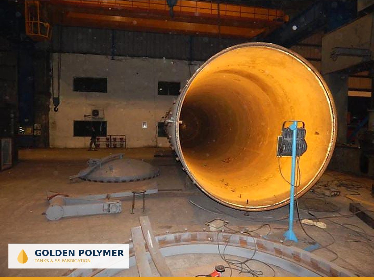 Golden Polymer large rolled steel vessel shell during fabrication